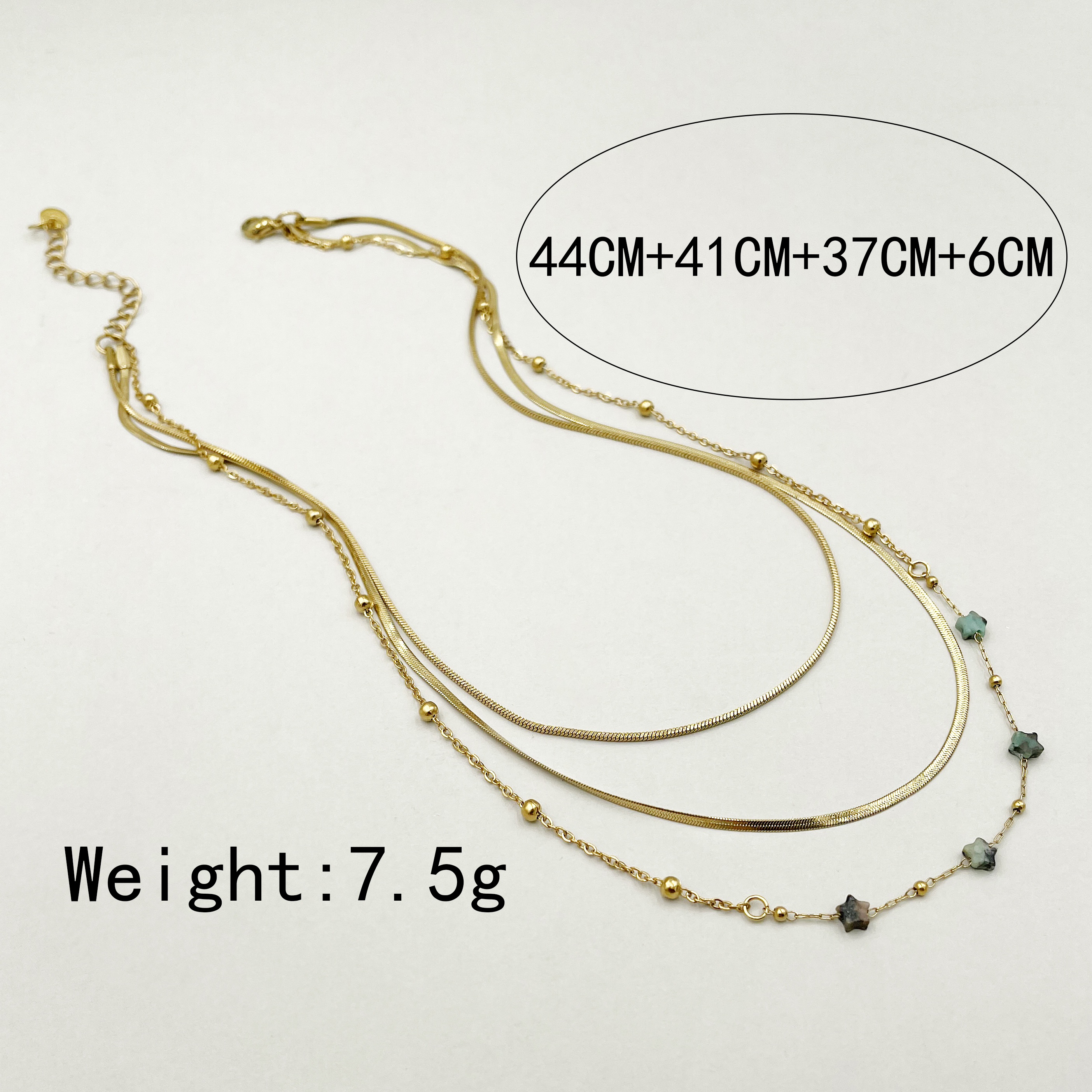 304 Stainless Steel Natural Stone 14K Gold Plated Sweet Simple Style Layered Polishing Plating Star Natural Stone Beads Layered Necklaces display picture 3