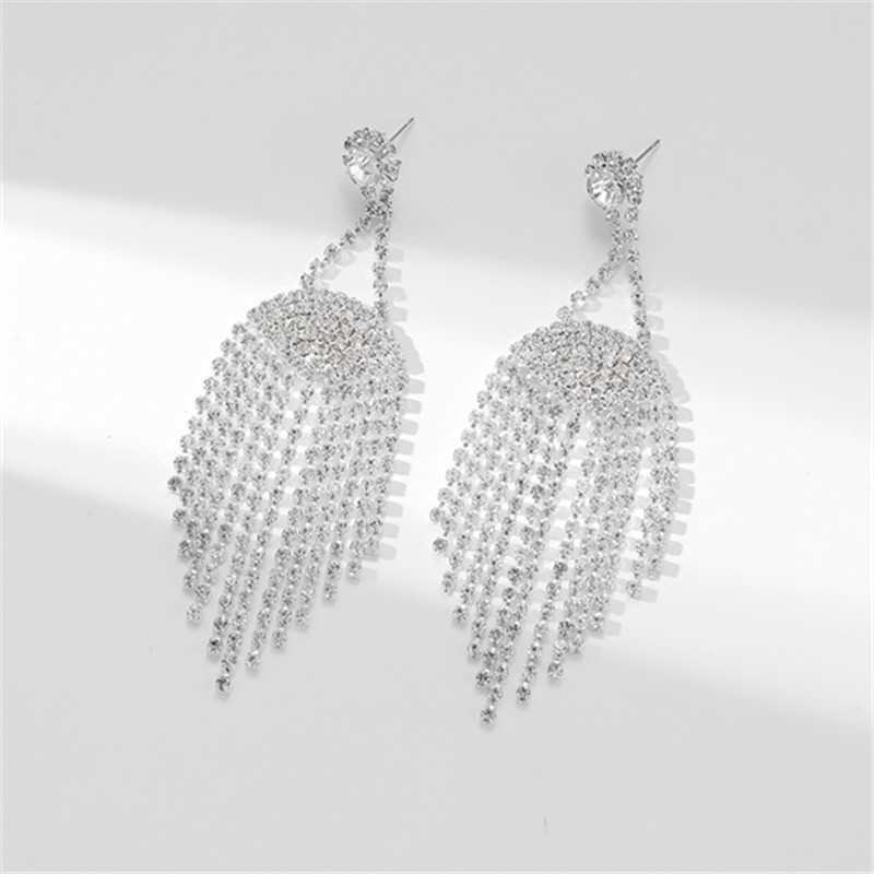 1 Paire Glamour Brillant Gland Incruster Strass Strass Plaqué Argent Boucles D'oreilles display picture 3