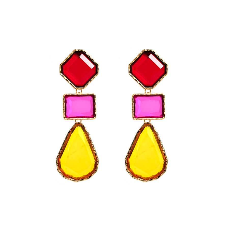 Casual Elegant Sweet Square Alloy Inlay Resin Gold Plated Women's Drop Earrings display picture 5