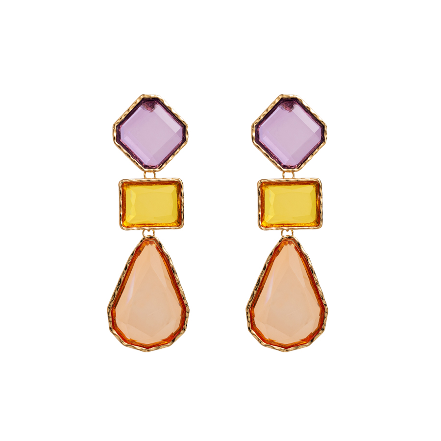 Casual Elegant Sweet Square Alloy Inlay Resin Gold Plated Women's Drop Earrings display picture 8