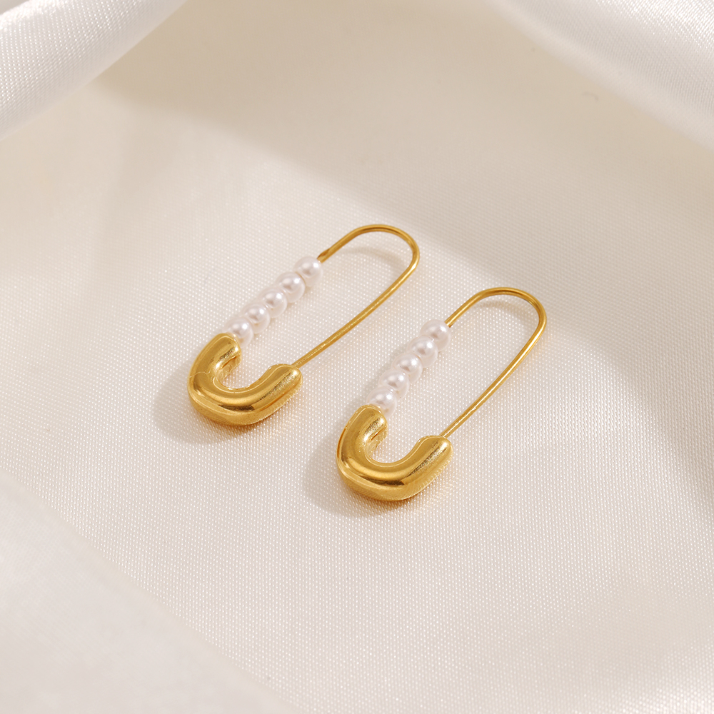 1 Pair Simple Style Paper Clip Pearl Plating 304 Stainless Steel Earrings display picture 4
