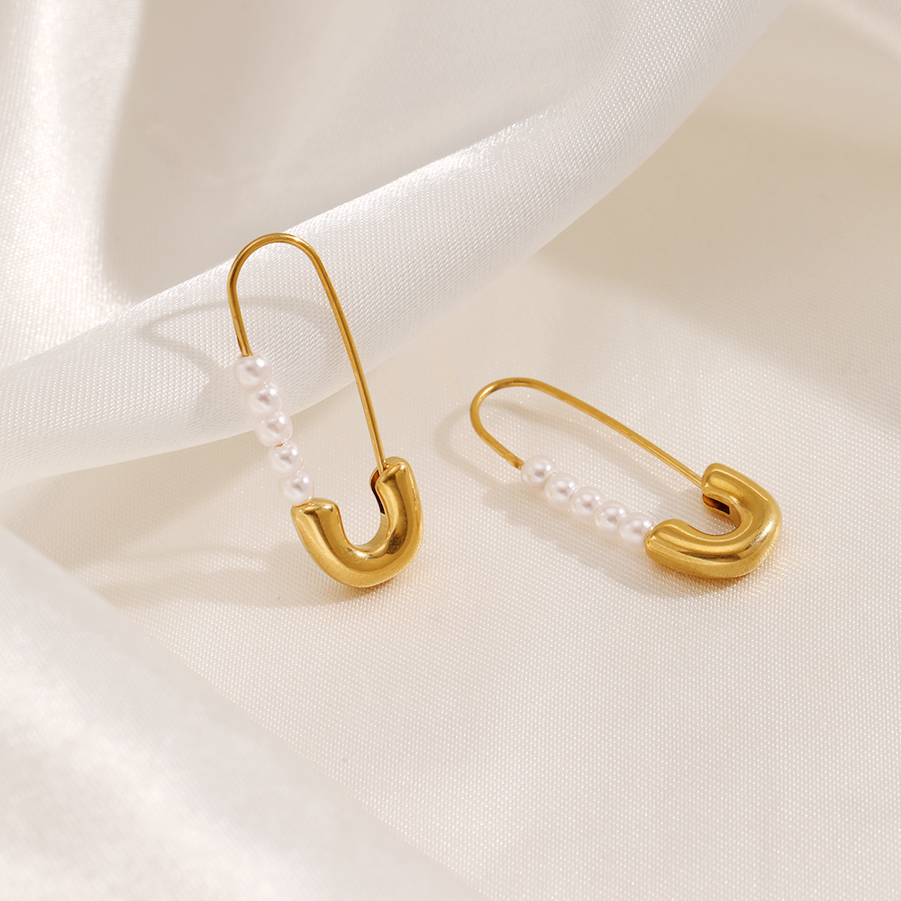 1 Pair Simple Style Paper Clip Pearl Plating 304 Stainless Steel Earrings display picture 5
