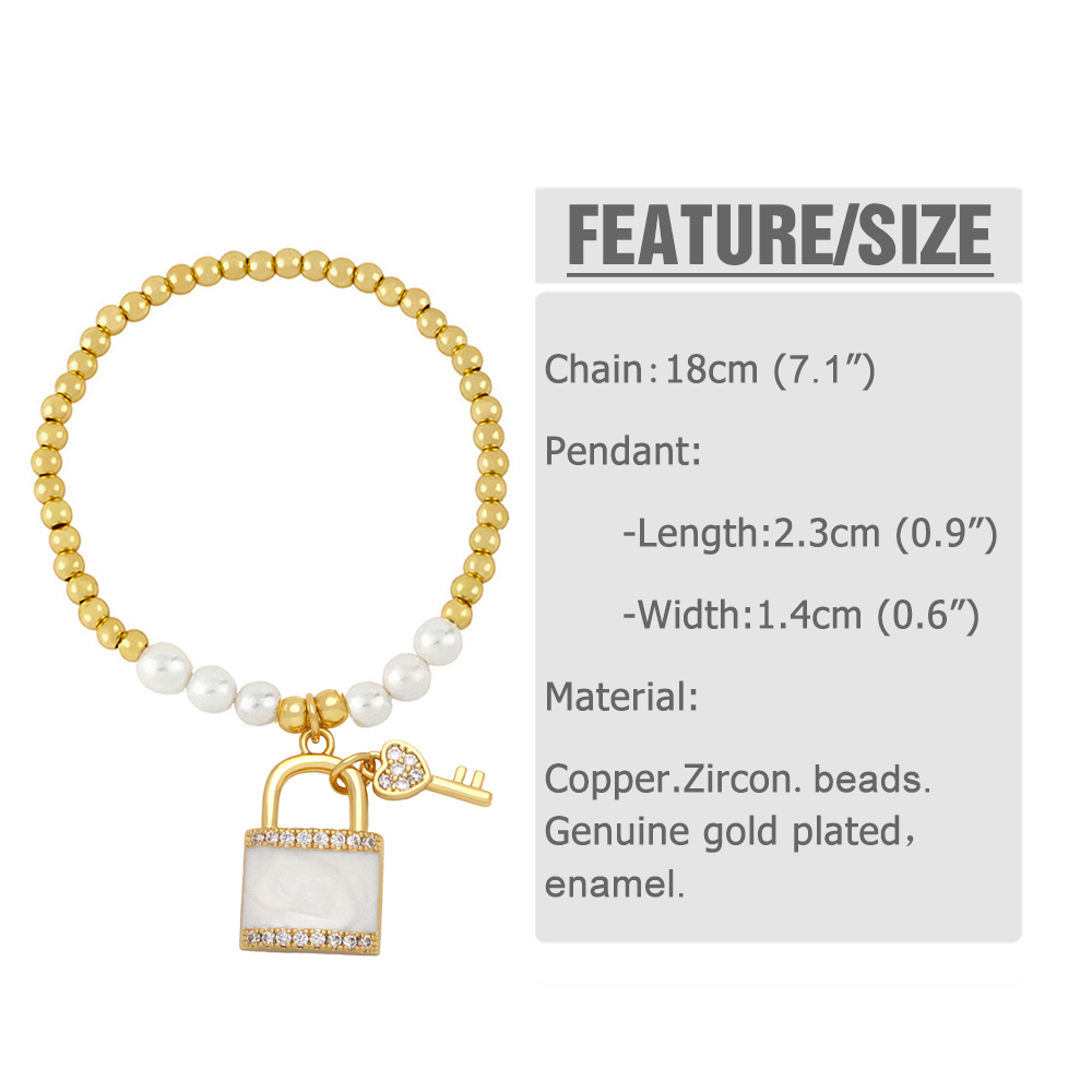 Classic Style Korean Style Key Lock Imitation Pearl Copper Enamel Plating Inlay Zircon Bracelets display picture 1