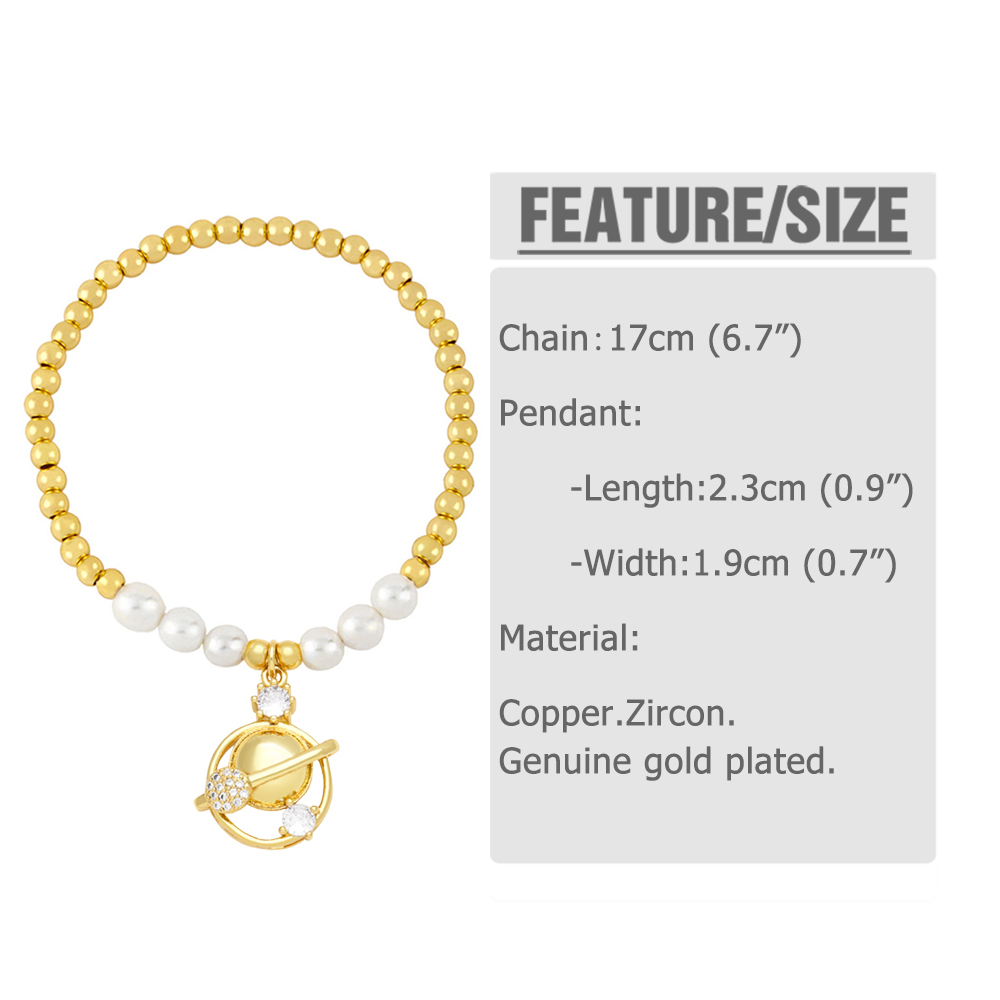 Original Design Starry Sky Moon Imitation Pearl Copper 18k Gold Plated Zircon Bracelets In Bulk display picture 1