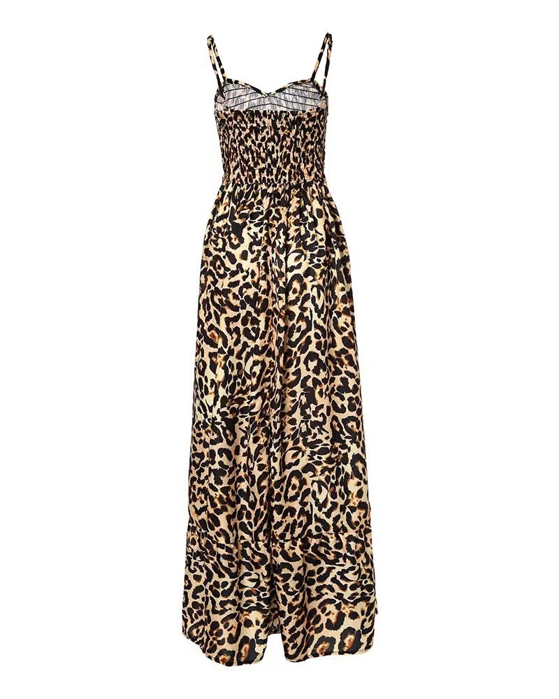 Women's Sheath Dress Strap Dress Regular Dress Casual Simple Style Classic Style V Neck Deep V Plunging Neck Elastic Waist Sleeveless Leopard Maxi Long Dress Outdoor Travel Daily display picture 9