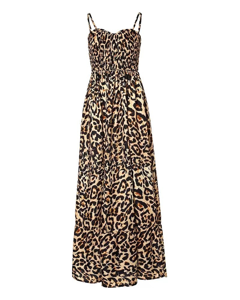Women's Sheath Dress Strap Dress Regular Dress Casual Simple Style Classic Style V Neck Deep V Plunging Neck Elastic Waist Sleeveless Leopard Maxi Long Dress Outdoor Travel Daily display picture 8