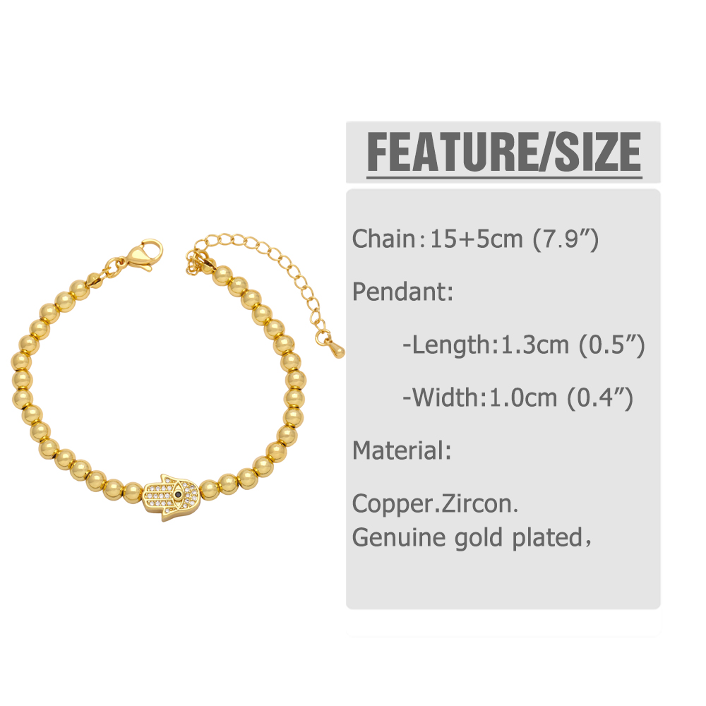 Hip-hop Novelty Hand Of Fatima Eye Copper Plating Inlay Zircon 18k Gold Plated Bracelets display picture 1