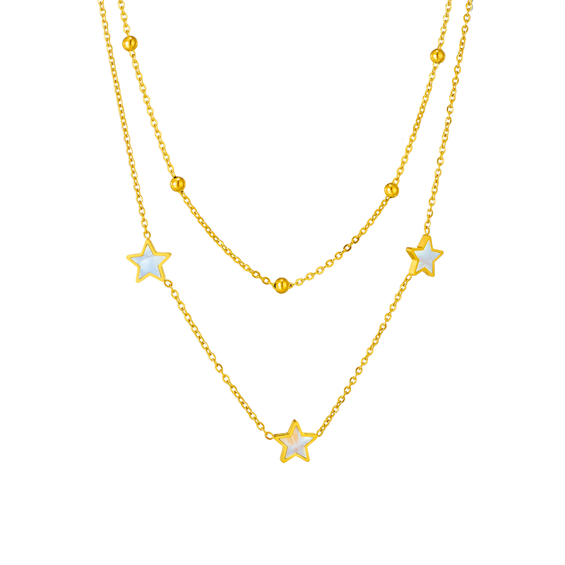 Stainless Steel 18K Gold Plated Simple Style Plating Inlay Star Acrylic Layered Necklaces display picture 1