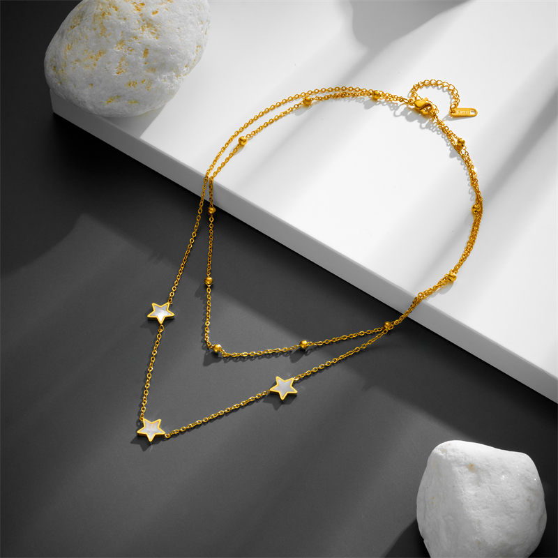 Stainless Steel 18K Gold Plated Simple Style Plating Inlay Star Acrylic Layered Necklaces display picture 3