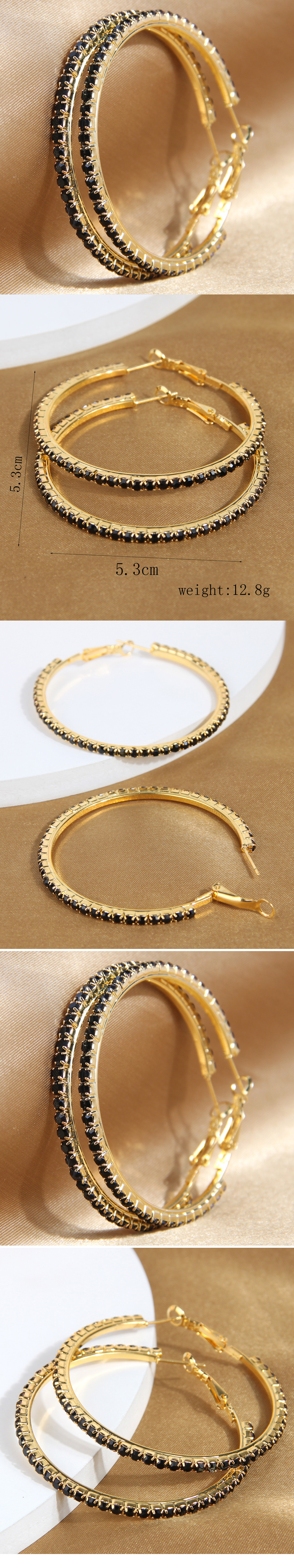 1 Pair Retro Simple Style Round Inlay Alloy Rhinestones Hoop Earrings display picture 2