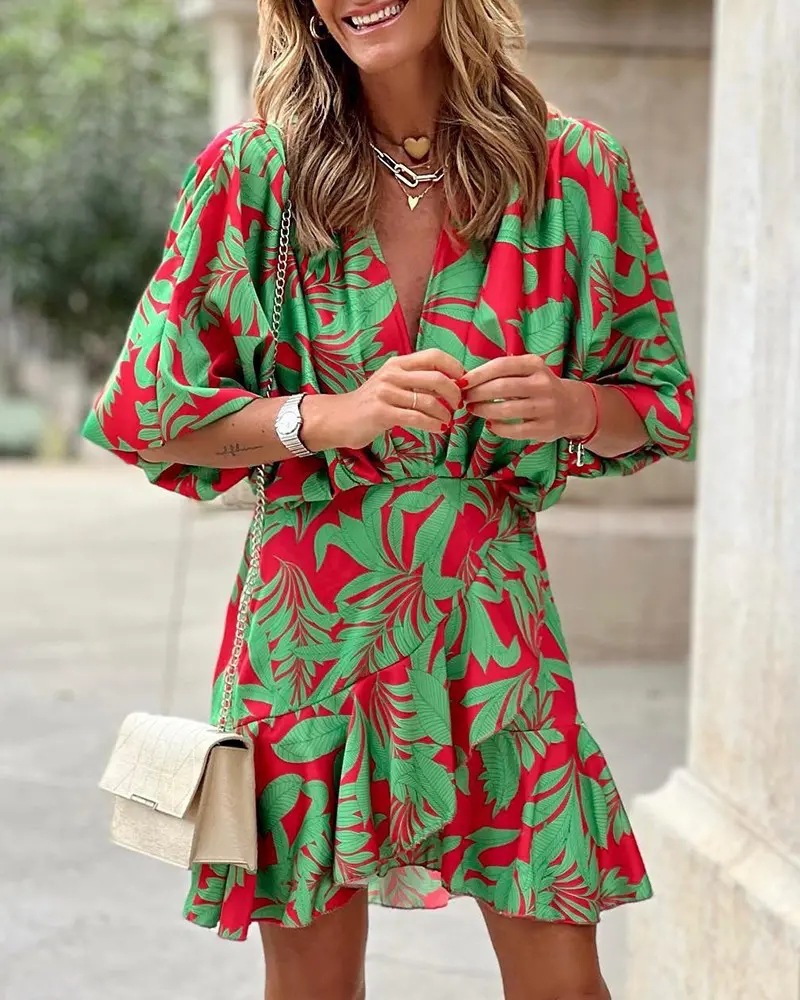 Women's Regular Dress Bat Dress Bodycon Dress Casual Simple Style Classic Style Deep V Plunging Neck Belt Half Sleeve Printing Multicolor Above Knee Holiday Outdoor Daily display picture 7