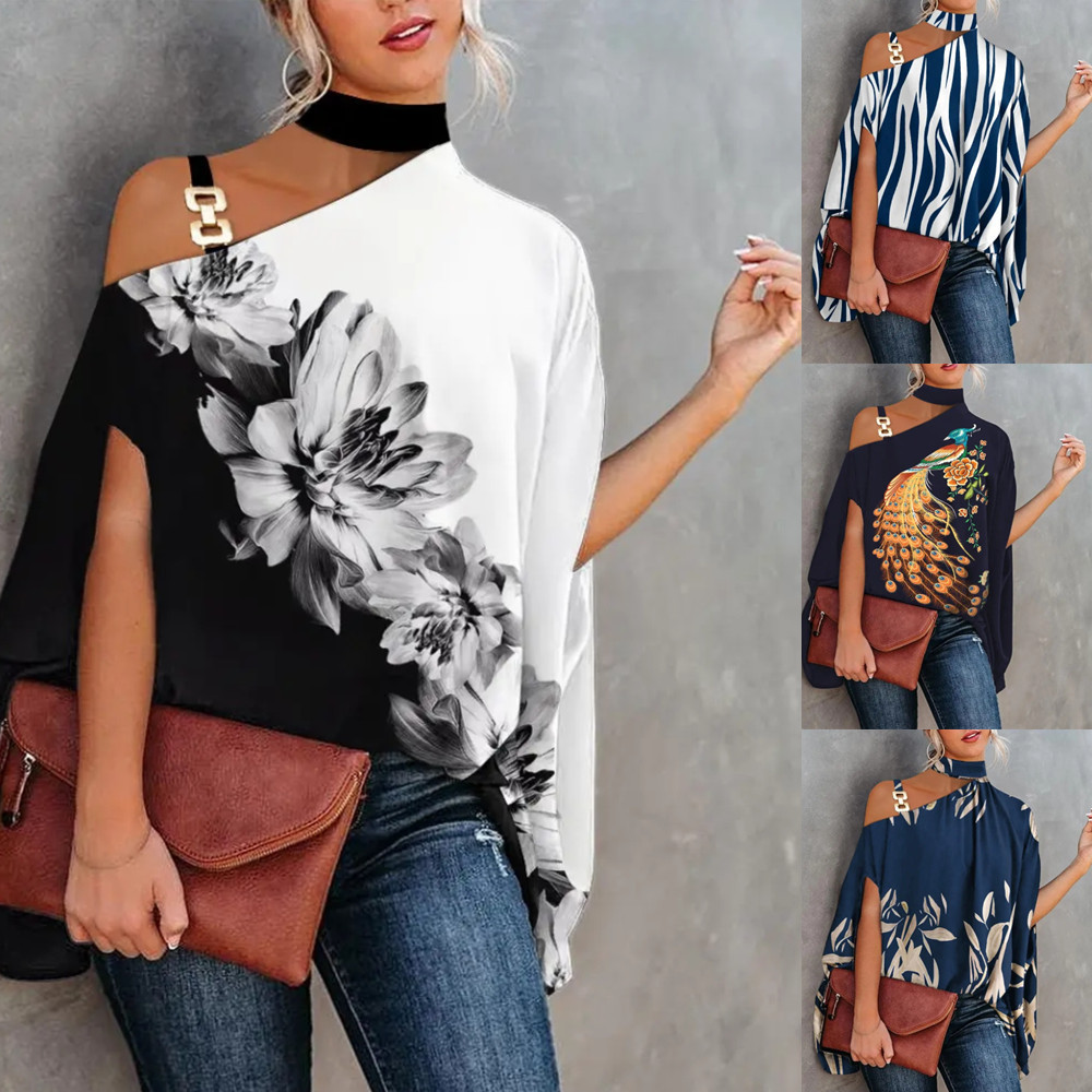 Women's Chiffon Shirt Long Sleeve Blouses Printing Draped Hollow Out Casual Animal Leaf Feather display picture 7