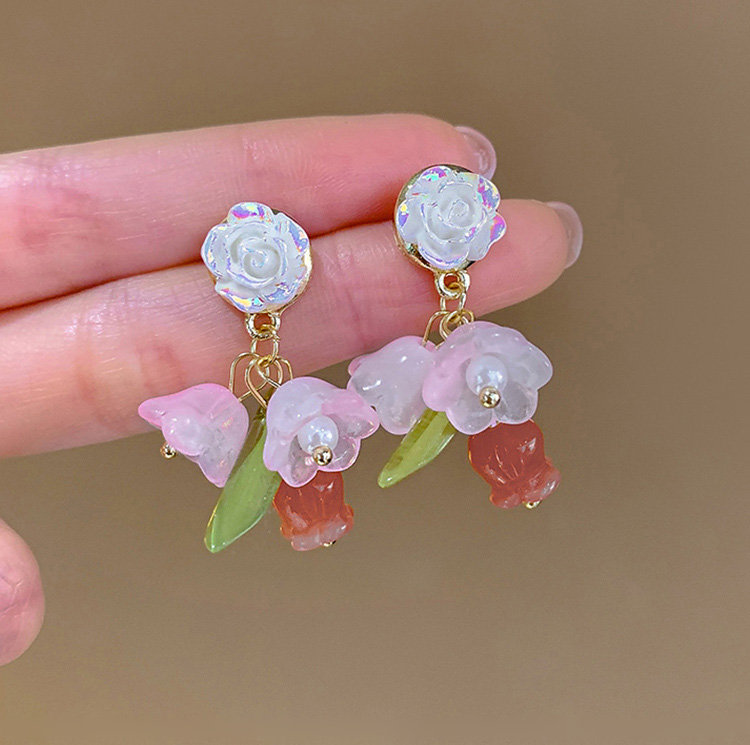 Sweet Korean Style Flower Imitation Pearl Alloy Women's Drop Earrings display picture 1