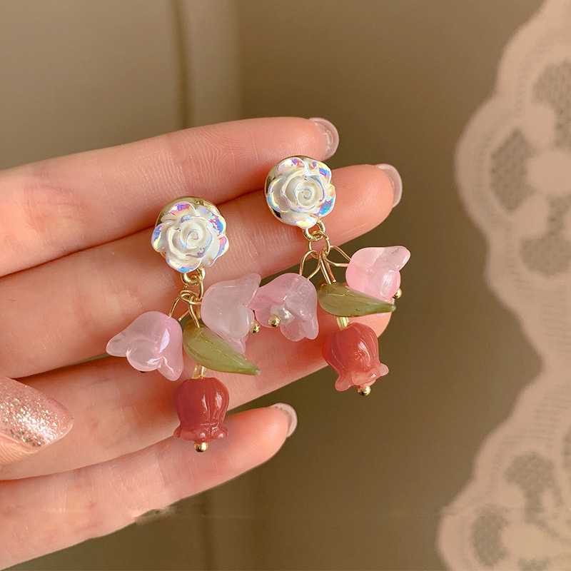 Sweet Korean Style Flower Imitation Pearl Alloy Women's Drop Earrings display picture 5