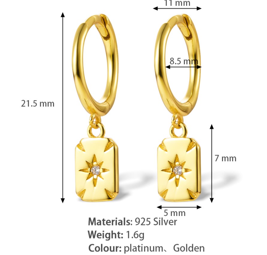 1 Pair Elegant Shiny Star Rhombus Plating Inlay Sterling Silver Zircon 18k Gold Plated White Gold Plated Drop Earrings display picture 6