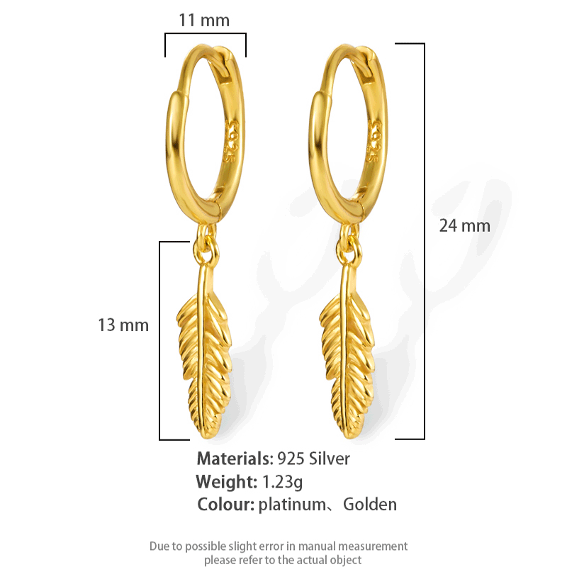 1 Pair Simple Style Commute Leaves Plating Sterling Silver 18k Gold Plated White Gold Plated Drop Earrings display picture 6