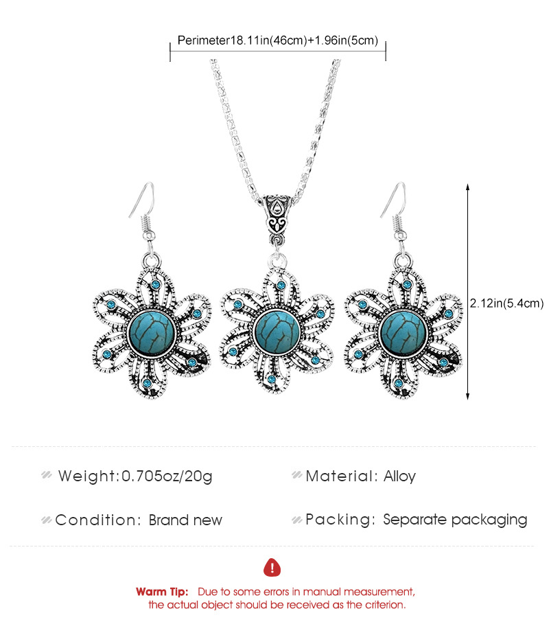 Ethnic Style Flower Alloy Hollow Out Silver Plated Women's Earrings Necklace Jewelry Set display picture 1