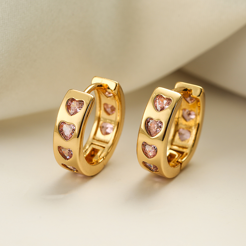 1 Pair Elegant Round Heart Shape Plating Inlay Copper Zircon 18k Gold Plated Hoop Earrings display picture 5