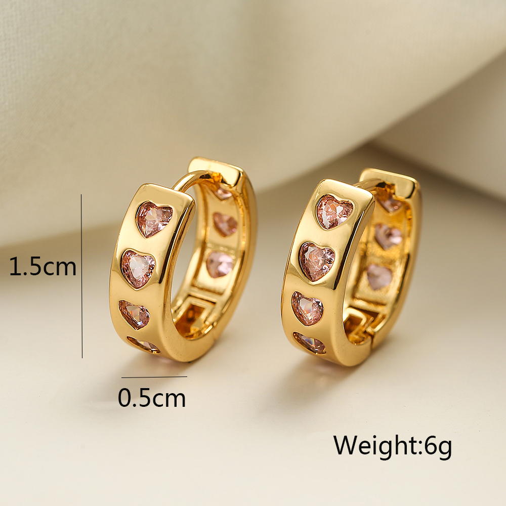 1 Pair Elegant Round Heart Shape Plating Inlay Copper Zircon 18k Gold Plated Hoop Earrings display picture 2