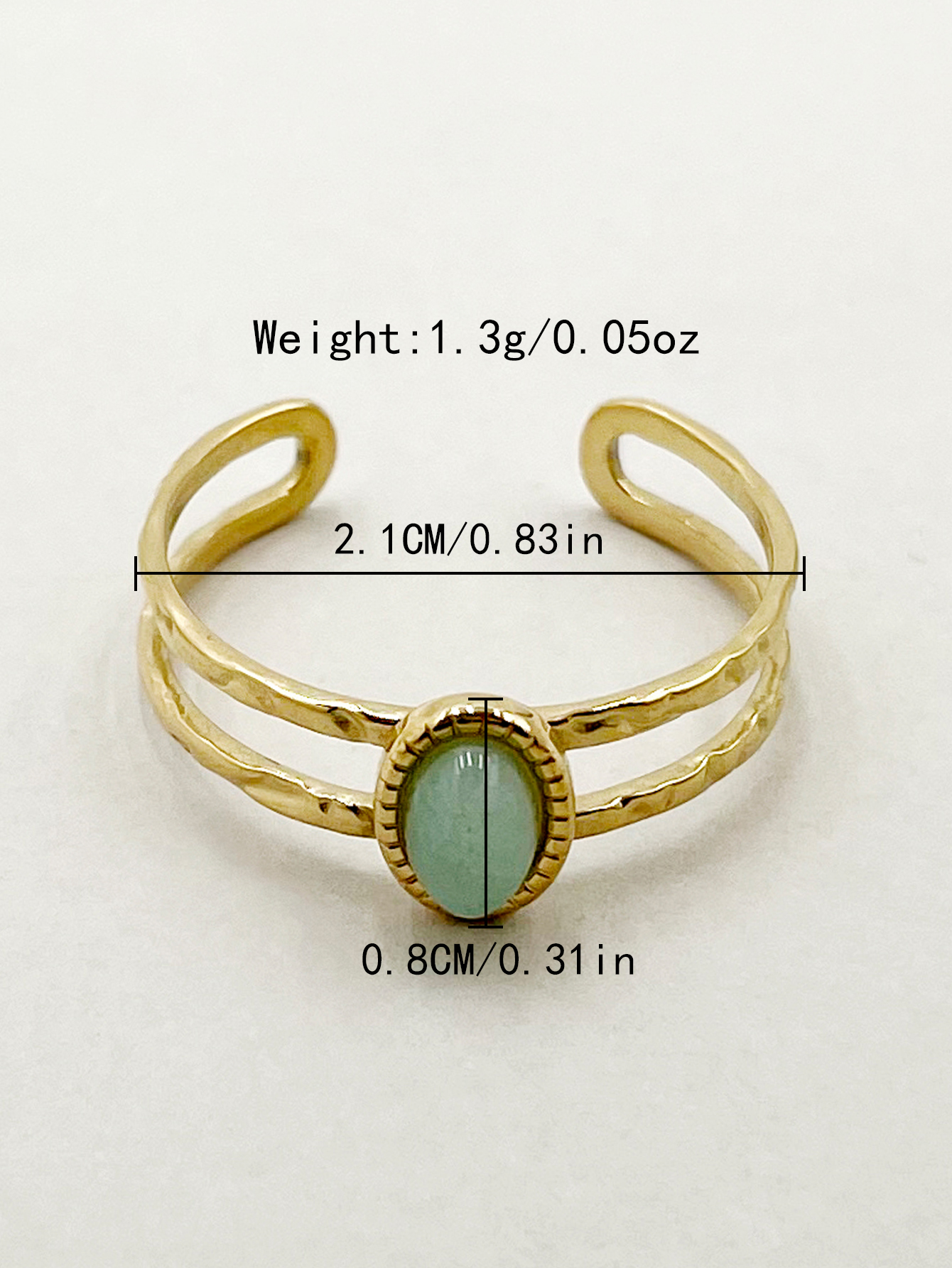 304 Stainless Steel 14K Gold Plated Commute Plating Natural Stone Open Ring display picture 1