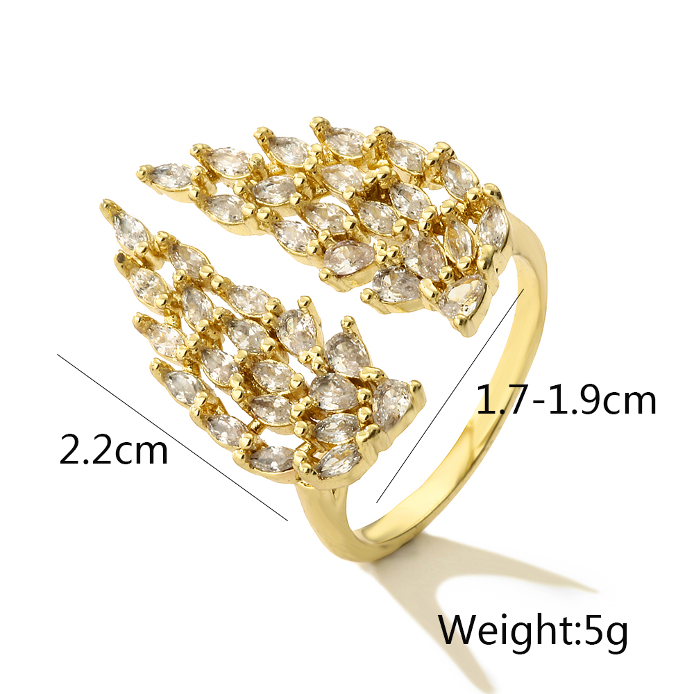 Artistic Wings Copper Plating Inlay Zircon 18k Gold Plated Open Ring display picture 1