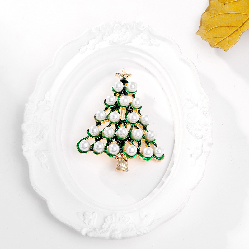 Simple Style Christmas Tree Alloy Inlay Pearl Women's Brooches display picture 9