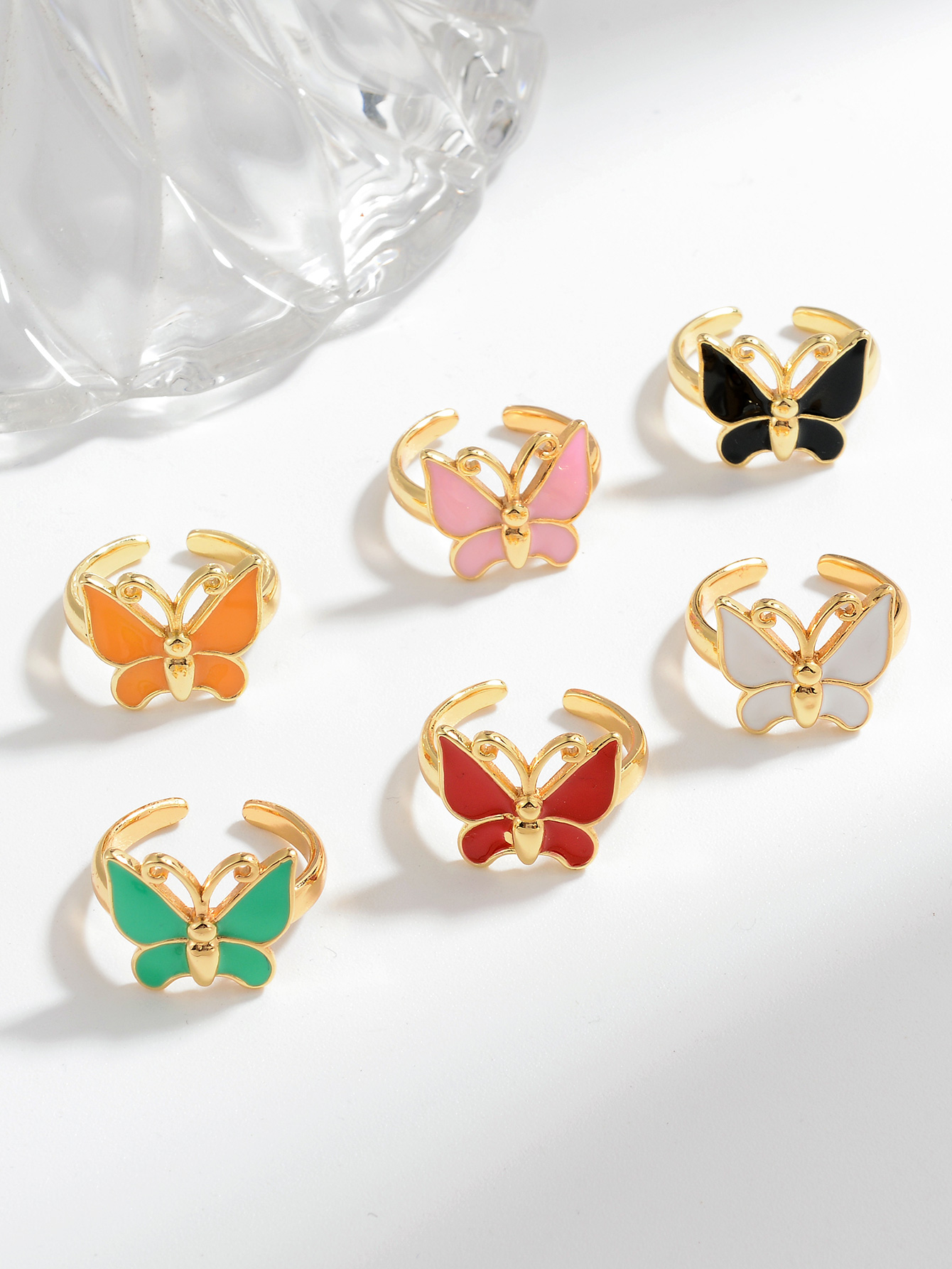 Ig Style Casual Simple Style Butterfly Copper Enamel Plating Open Rings display picture 5