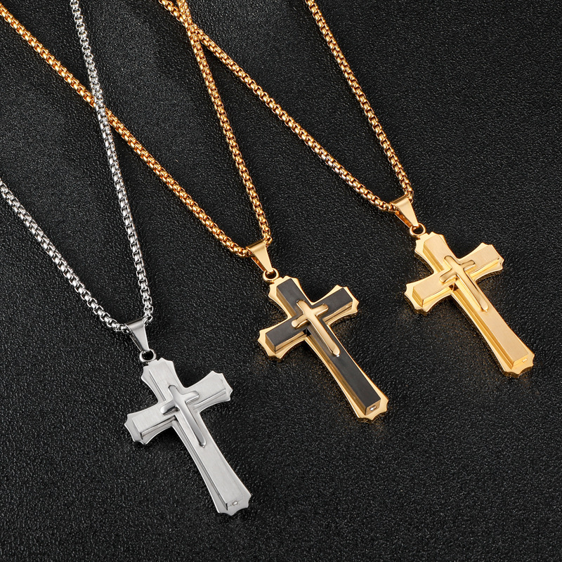 Hip-hop Cross Stainless Steel Pendant Necklace display picture 1