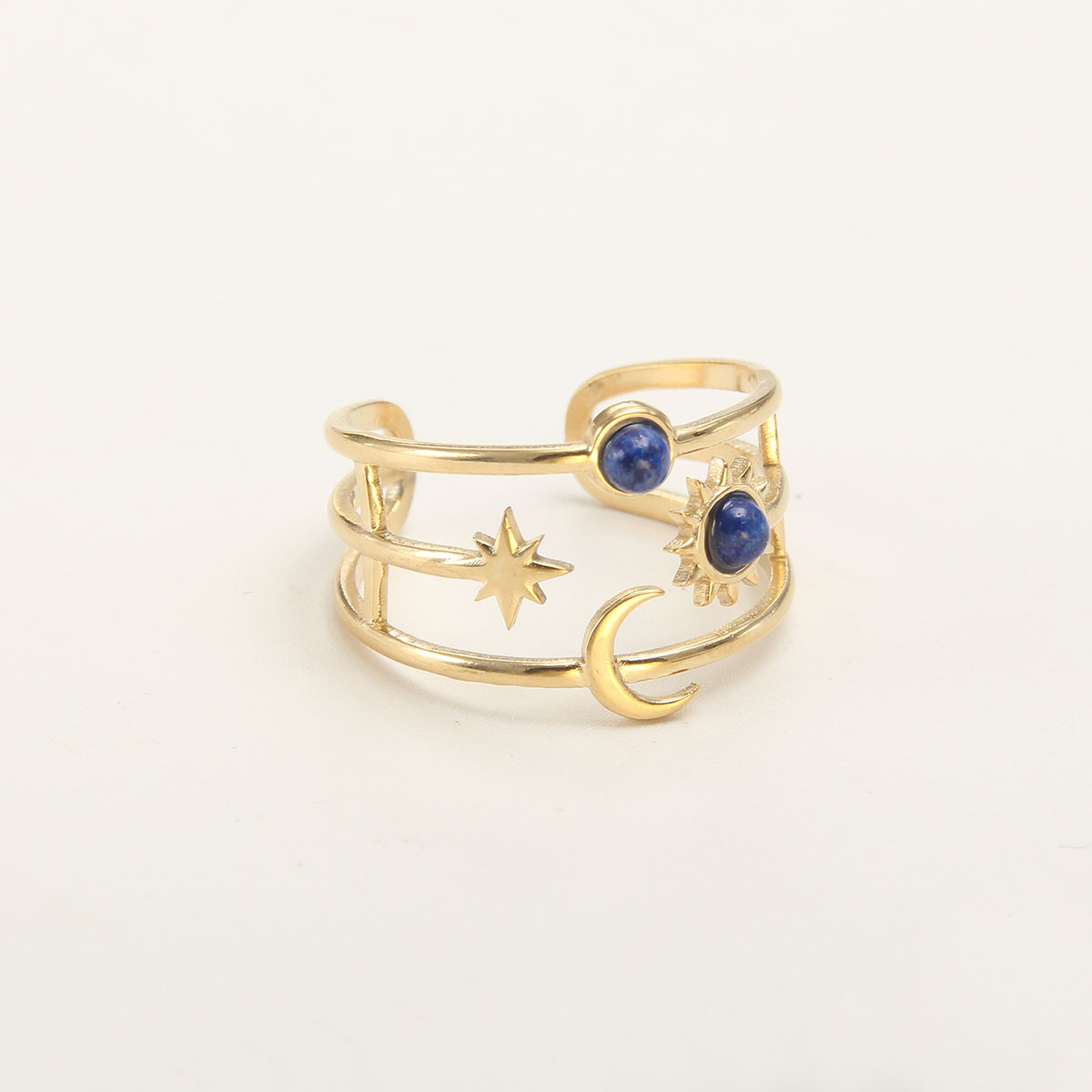Ig Style Simple Style Round Star Snake Stainless Steel Plating Inlay Natural Stone Gold Plated Open Ring display picture 1