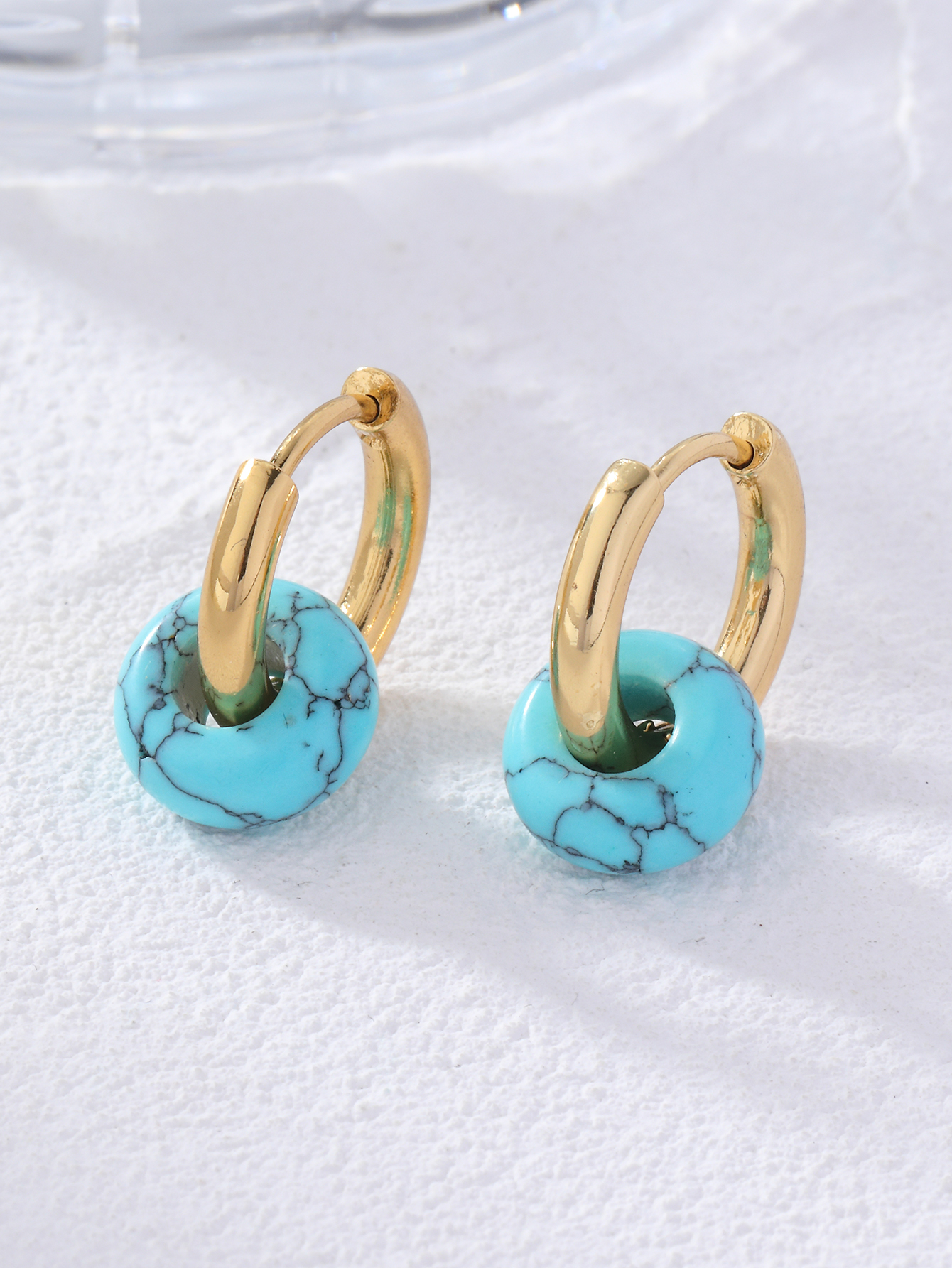1 Pair Retro Simple Style Round Plating 304 Stainless Steel Natural Stone Gold Plated Earrings display picture 2