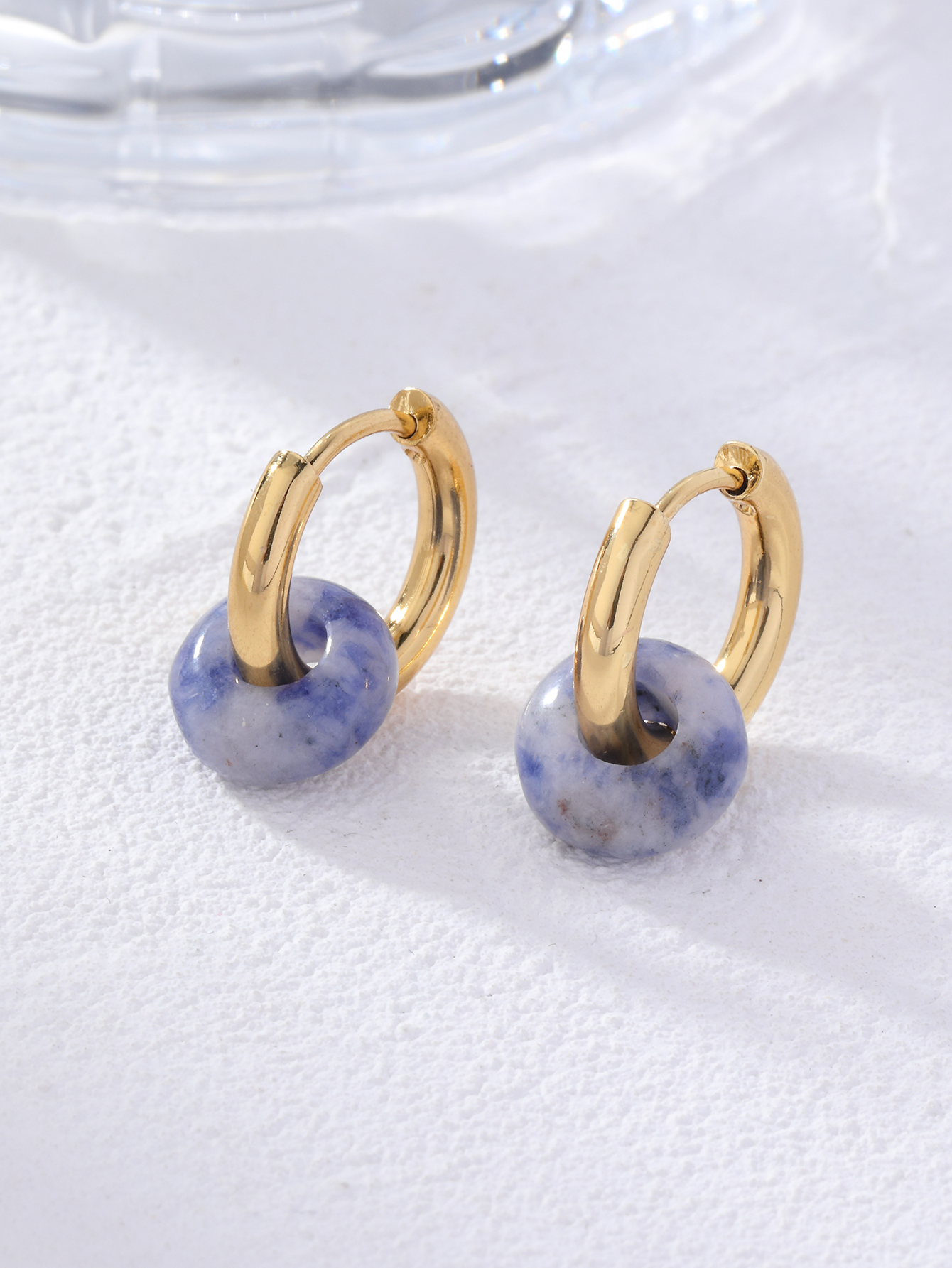 1 Pair Retro Simple Style Round Plating 304 Stainless Steel Natural Stone Gold Plated Earrings display picture 4