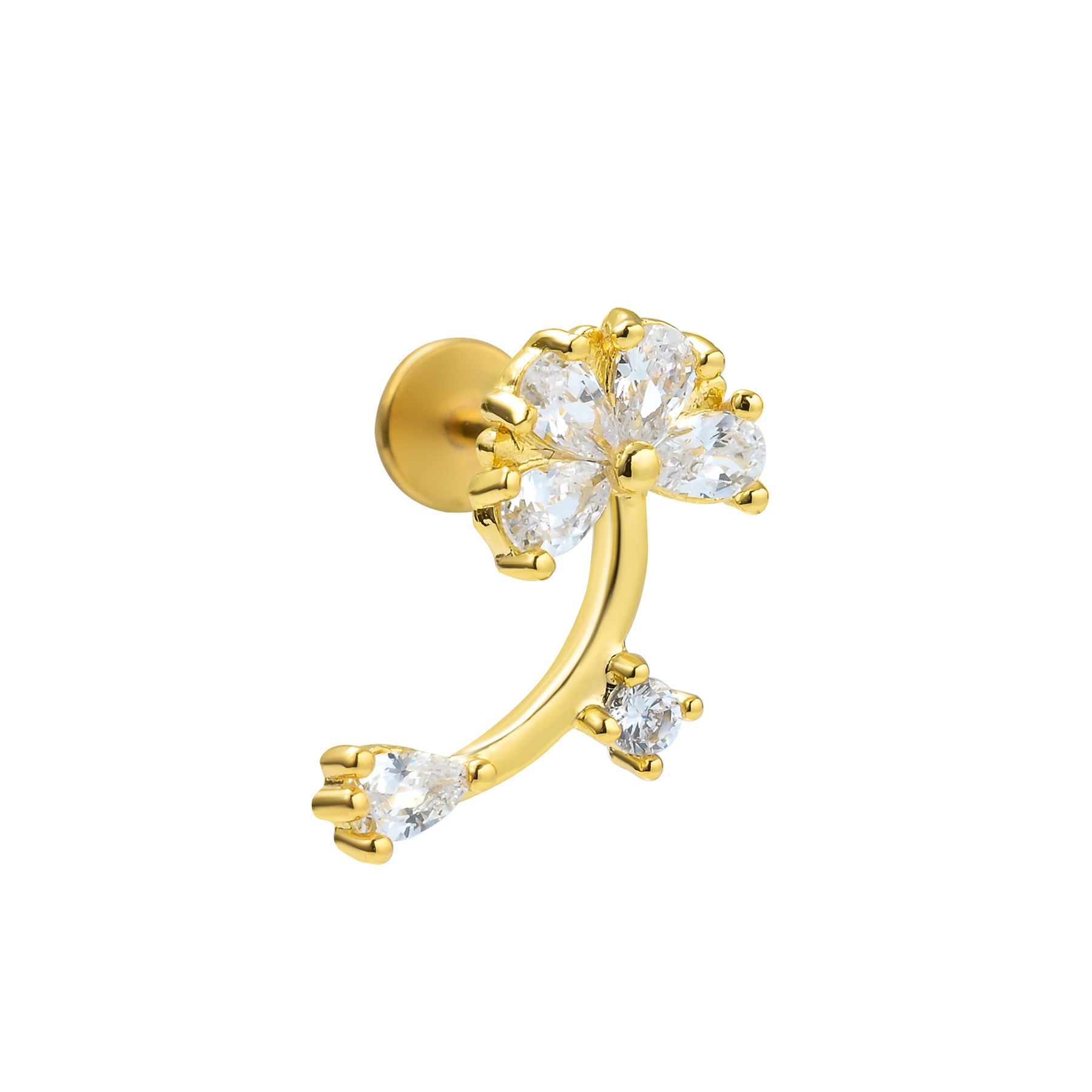 Sweet Rainbow Tiger Flower Brass Butterfly Zircon 18k Gold Plated Lip Stud display picture 5