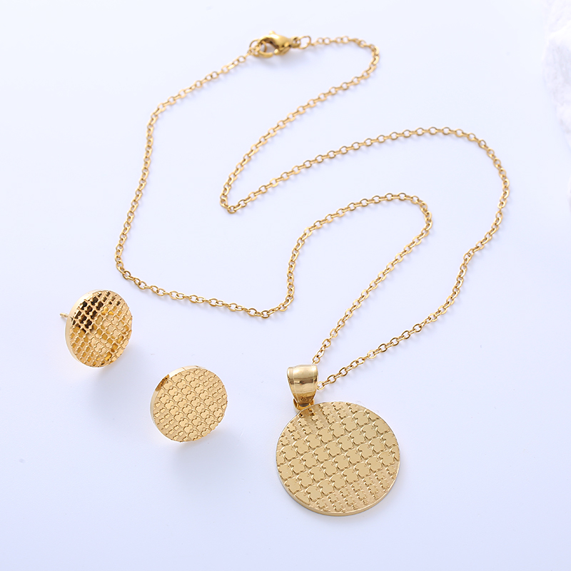 304 Stainless Steel 18K Gold Plated Simple Style Plating Round Bear No Inlaid Earrings Necklace Jewelry Set display picture 3
