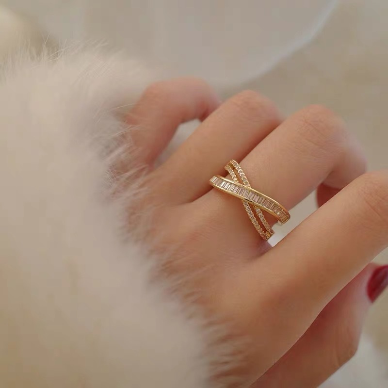Copper K Gold Plated Elegant Lady Plating Inlay Geometric Opal Zircon Open Ring display picture 1