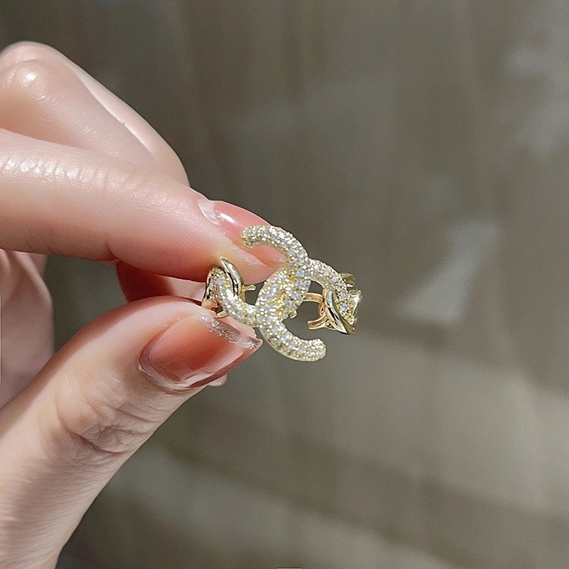 Kupfer K Vergoldet Elegant Dame Überzug Inlay Geometrisch Opal Zirkon Offener Ring display picture 3