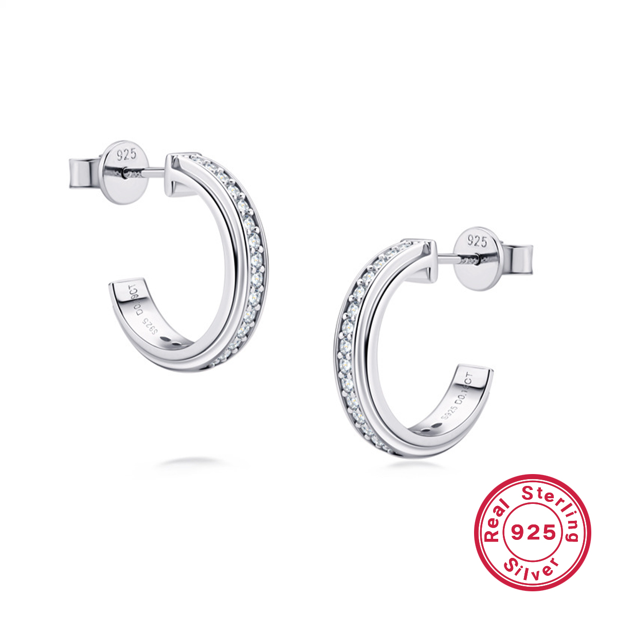 1 Pair Elegant Luxurious Semicircle Round Inlay Sterling Silver Moissanite White Gold Plated Ear Studs display picture 1