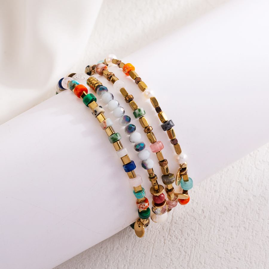 Stainless Steel Natural Stone 18K Gold Plated Modern Style Sweet Geometric Beaded Bracelets display picture 2