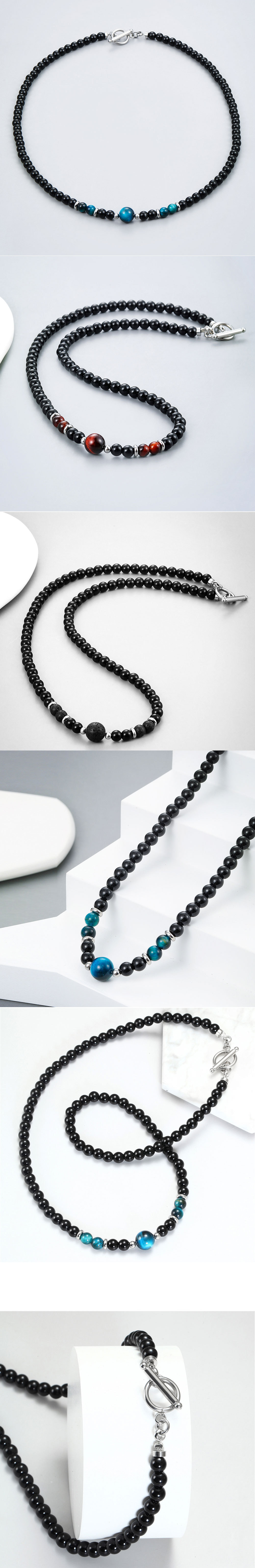Ethnic Style Solid Color Stainless Steel Natural Stone Beaded Men's Necklace display picture 1