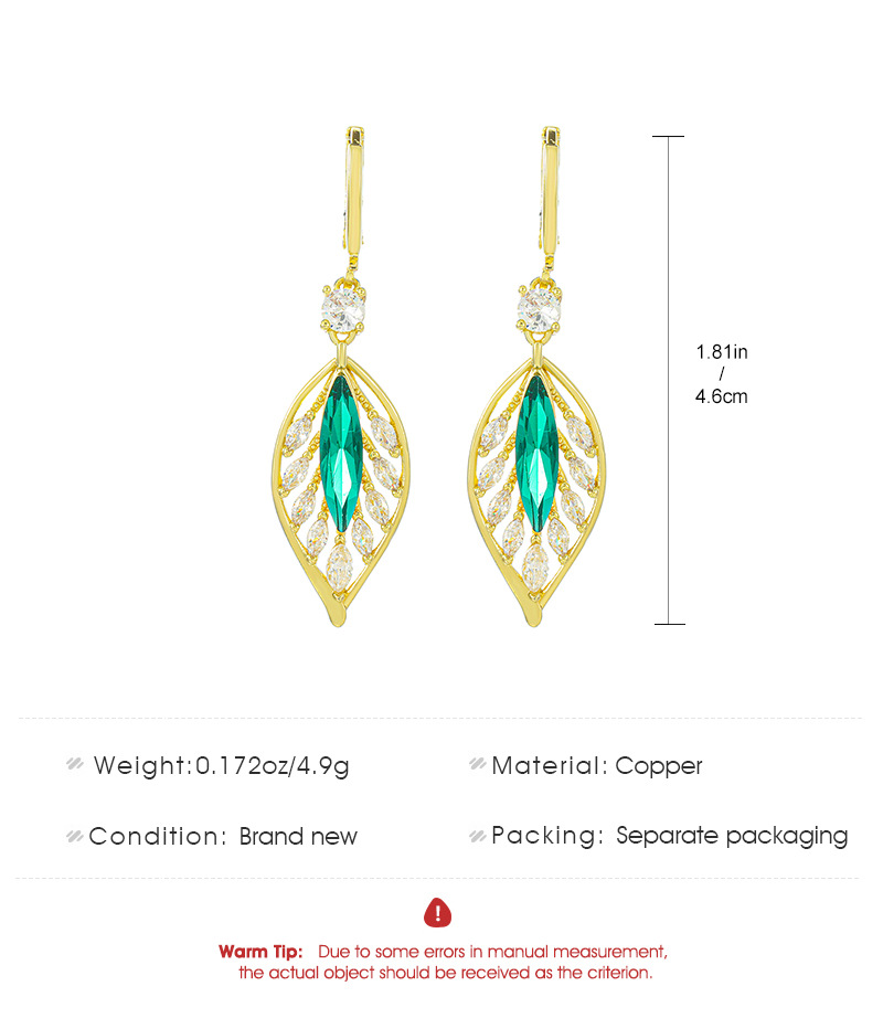 1 Pair Vintage Style Leaves Plating Copper Zircon 14k Gold Plated Dangling Earrings display picture 1