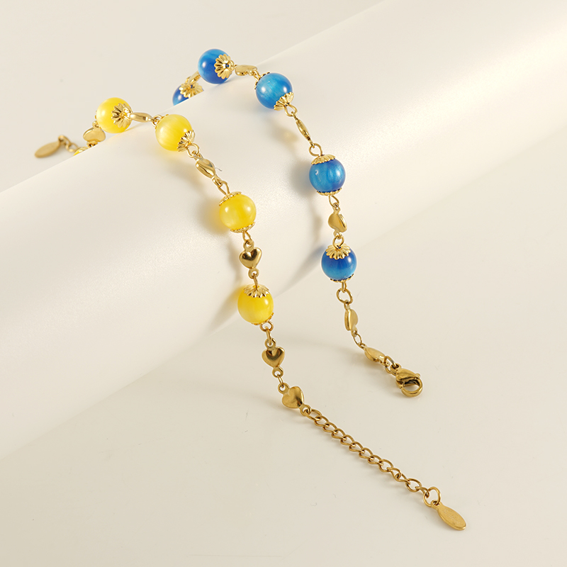 Retro Runden Edelstahl 304 18 Karat Vergoldet Perlen Armbänder In Masse display picture 1