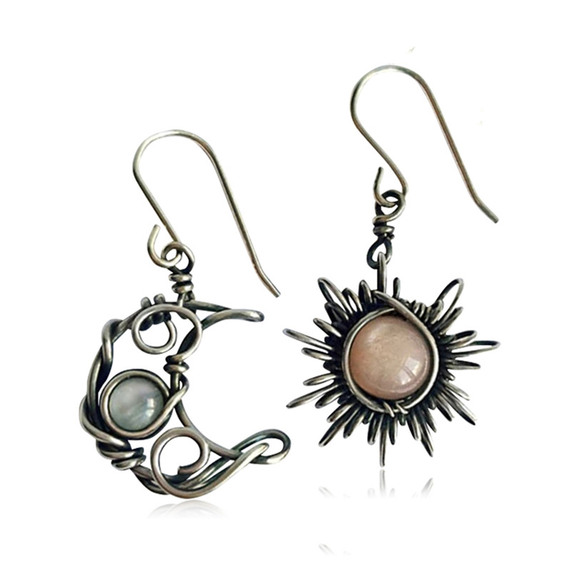 1 Pair Retro Streetwear Sun Moon Inlay Alloy Copper Resin Drop Earrings display picture 12
