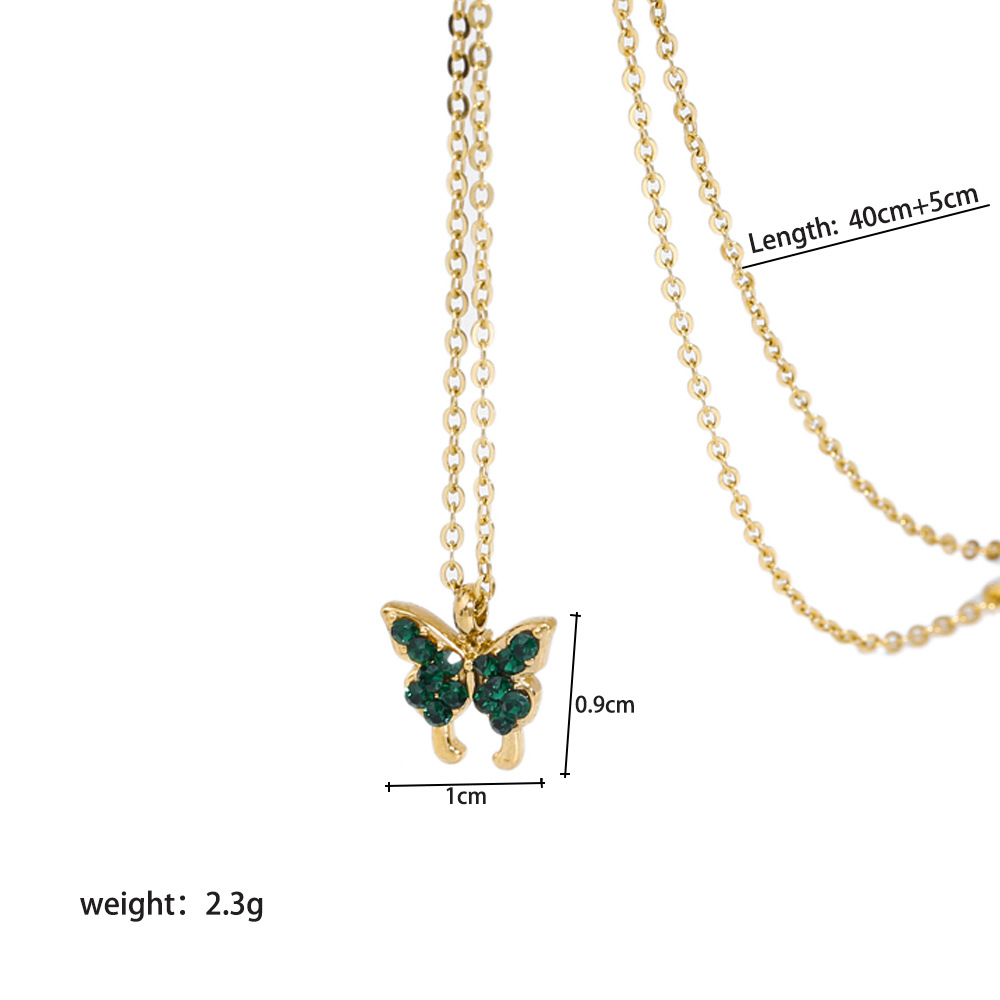 304 Stainless Steel 18K Gold Plated Romantic Simple Style Plating Inlay Butterfly Rhinestones Pendant Necklace display picture 2
