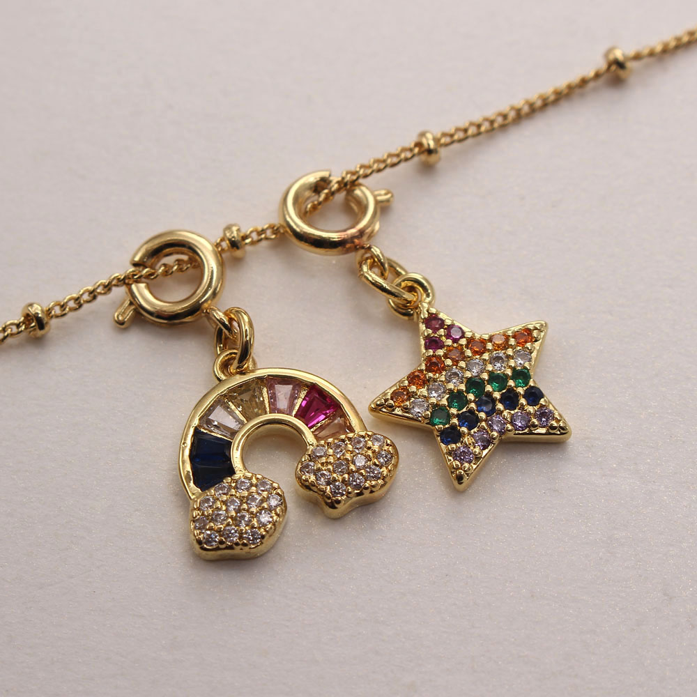 Ig Style Casual Rainbow Star Heart Shape Copper Gold Plated Zircon Pendant Necklace In Bulk display picture 2