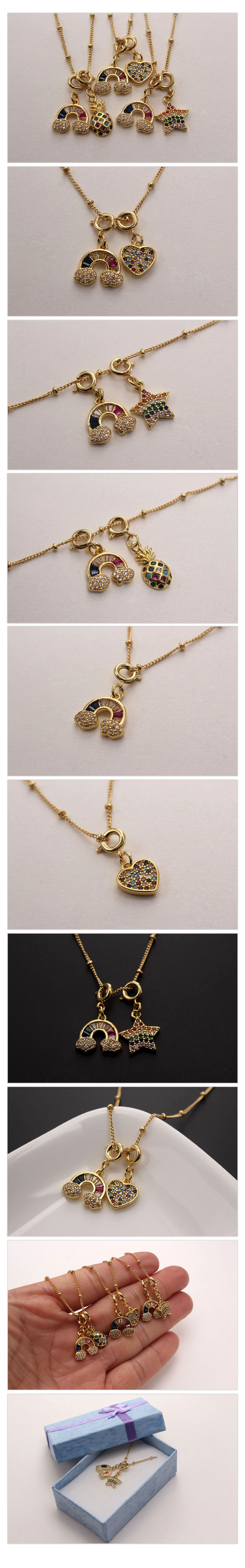 Ig Style Casual Rainbow Star Heart Shape Copper Gold Plated Zircon Pendant Necklace In Bulk display picture 7