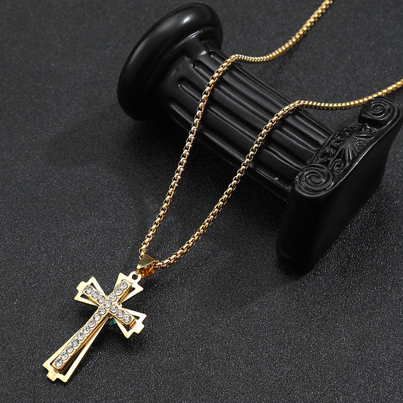 Hip-hop Punk Cross Stainless Steel Plating Inlay Rhinestones Gold Plated Silver Plated Unisex Pendant Necklace display picture 1