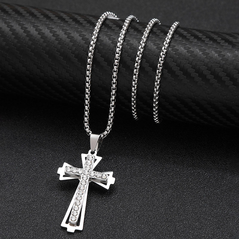 Hip-hop Punk Cross Stainless Steel Plating Inlay Rhinestones Gold Plated Silver Plated Unisex Pendant Necklace display picture 2