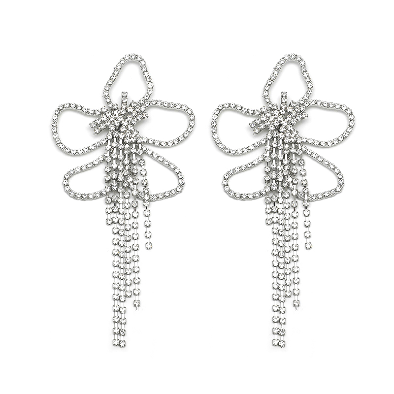 1 Pair Exaggerated Flower Tassel Inlay Alloy Artificial Rhinestones Drop Earrings display picture 4