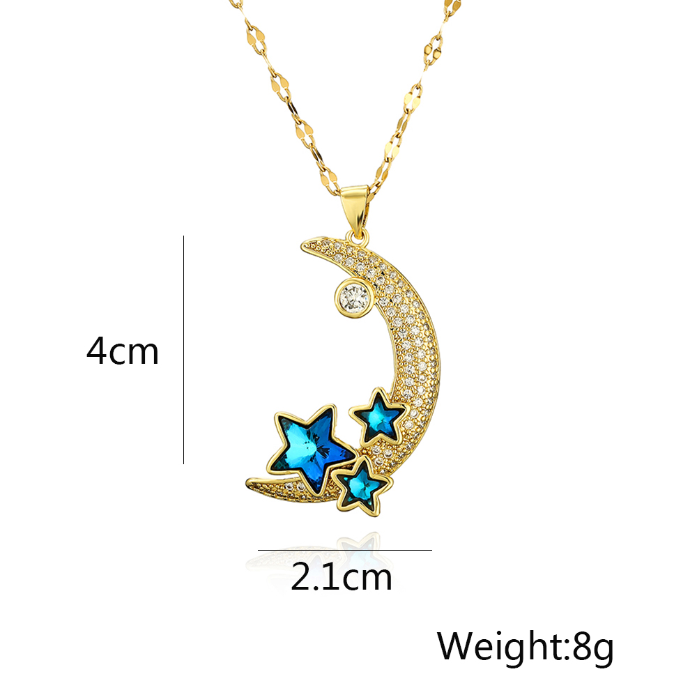 Einfacher Stil Stern Mond Kupfer 18 Karat Vergoldet Zirkon Halskette Mit Anhänger In Masse display picture 1
