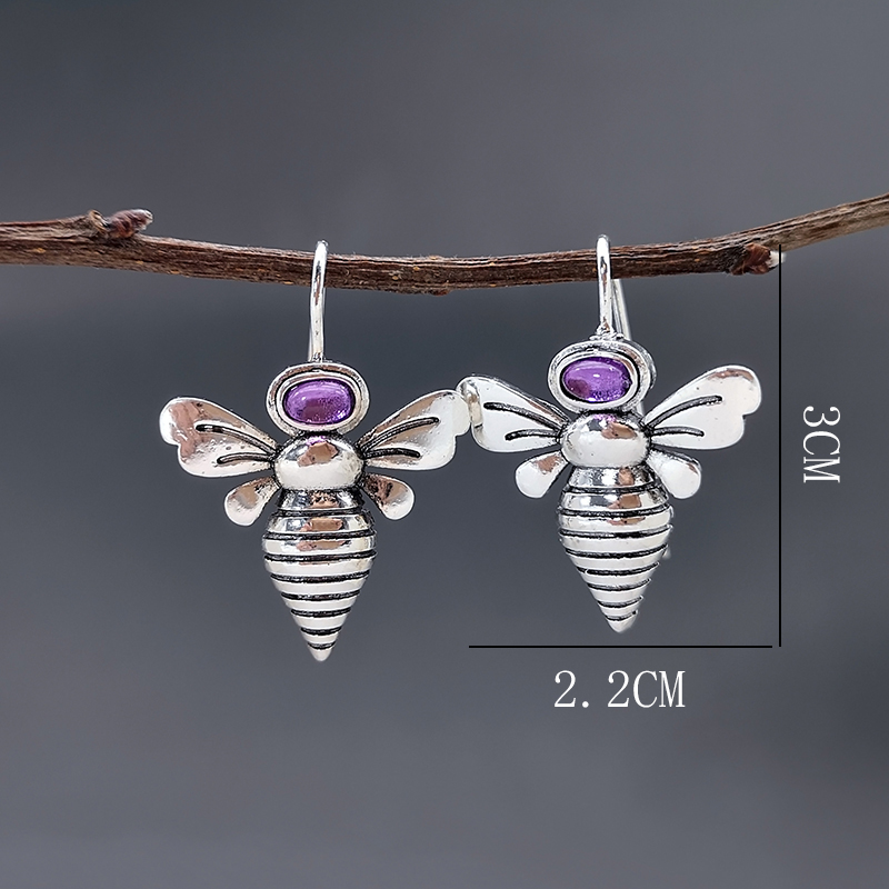 1 Pair Vintage Style Insect Inlay Alloy Artificial Gemstones Silver Plated Drop Earrings display picture 2