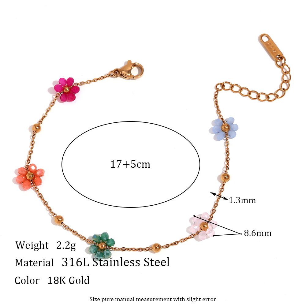 Wholesale Sweet Simple Style Classic Style Flower Stainless Steel Beaded Plating 18k Gold Plated Bracelets Necklace display picture 2